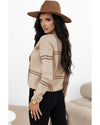 Khaki Plaid Pattern Knitted Drop Shoulder Sweater - XL
