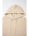 Beige Solid Color Drawstring Hooded Drop Shoulder Pullover Sweater - L