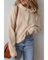 Beige Solid Color Drawstring Hooded Drop Shoulder Pullover Sweater - L
