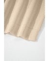 Beige Solid Color Drawstring Hooded Drop Shoulder Pullover Sweater - M