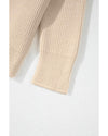 Beige Solid Color Drawstring Hooded Drop Shoulder Pullover Sweater - M