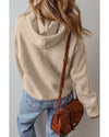 Beige Solid Color Drawstring Hooded Drop Shoulder Pullover Sweater - S