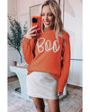 Orange Boo Knitted Pattern Ribbed Edge Drop Shoulder Sweater - S