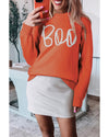 Orange Boo Knitted Pattern Ribbed Edge Drop Shoulder Sweater - S