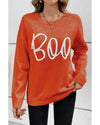 Orange Boo Knitted Pattern Ribbed Edge Drop Shoulder Sweater - S