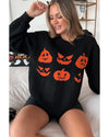Black Halloween Pumpkin Face Pattern Drop Shoulder Sweater - M