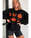Black Halloween Pumpkin Face Pattern Drop Shoulder Sweater - XL