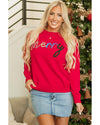 Fiery Red Tinsel Merry Letter Drop Shoulder Baggy Sweater - 2XL