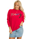 Fiery Red Tinsel Merry Letter Drop Shoulder Baggy Sweater - L