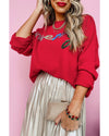 Fiery Red Tinsel Merry Letter Drop Shoulder Baggy Sweater - L