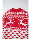 Fiery Red Merry Christmas Reindeer Heart Pattern High Neck Sweater - L