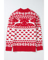 Fiery Red Merry Christmas Reindeer Heart Pattern High Neck Sweater - L