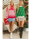 Fiery Red Merry Christmas Reindeer Heart Pattern High Neck Sweater - L
