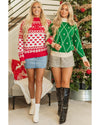 Fiery Red Merry Christmas Reindeer Heart Pattern High Neck Sweater - L