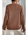 Chestnut Beaded Drop Shoulder Round Neck Sweater - S