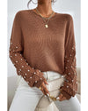 Chestnut Beaded Drop Shoulder Round Neck Sweater - S