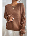 Chestnut Beaded Drop Shoulder Round Neck Sweater - S