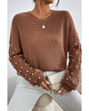 Chestnut Beaded Drop Shoulder Round Neck Sweater - S