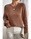 Chestnut Beaded Drop Shoulder Round Neck Sweater - S