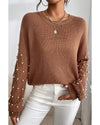 Chestnut Beaded Drop Shoulder Round Neck Sweater - XL