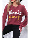 Red Sandalwood Thanks Giving Letter Graphic Crew Neck Sweater - M