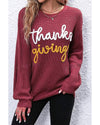 Red Sandalwood Thanks Giving Letter Graphic Crew Neck Sweater - XL