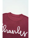 Red Sandalwood Thanks Giving Letter Graphic Crew Neck Sweater - XL