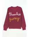 Red Sandalwood Thanks Giving Letter Graphic Crew Neck Sweater - XL