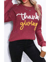 Red Sandalwood Thanks Giving Letter Graphic Crew Neck Sweater - XL