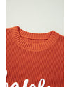 Gold Flame Thanks Giving Letter Graphic Crew Neck Sweater - M