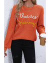 Gold Flame Thanks Giving Letter Graphic Crew Neck Sweater - M