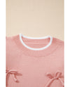 Light Pink Ruffled Bowknot Ribbed Trim Long Sleeve Sweater - XL