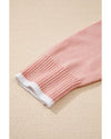Light Pink Ruffled Bowknot Ribbed Trim Long Sleeve Sweater - XL