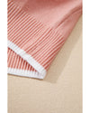 Light Pink Ruffled Bowknot Ribbed Trim Long Sleeve Sweater - XL