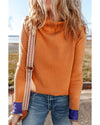 Straw Yellow Color Contrast Edge Mock Neck Slim Fit Sweater - L