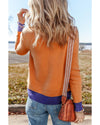 Straw Yellow Color Contrast Edge Mock Neck Slim Fit Sweater - L