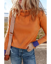 Straw Yellow Color Contrast Edge Mock Neck Slim Fit Sweater - M