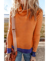 Straw Yellow Color Contrast Edge Mock Neck Slim Fit Sweater - M
