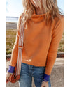 Straw Yellow Color Contrast Edge Mock Neck Slim Fit Sweater - M