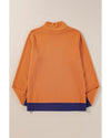 Straw Yellow Color Contrast Edge Mock Neck Slim Fit Sweater - M