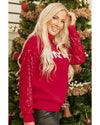 Racing Red Merry Graphic Sequin Sleeve Turtleneck Sweater - XL