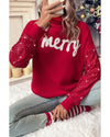 Racing Red Merry Graphic Sequin Sleeve Turtleneck Sweater - XL