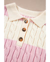 Pink Stripe Cable Knit Collared Henley Sweater - XL