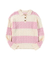 Pink Stripe Cable Knit Collared Henley Sweater - XL