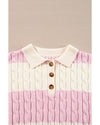Pink Stripe Cable Knit Collared Henley Sweater - XL