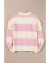Pink Stripe Cable Knit Collared Henley Sweater - XL