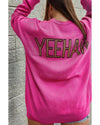 Rose Red YEEHAW Cowboy Hat Drop Shoulder Oversized Sweater - L