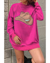 Rose Red YEEHAW Cowboy Hat Drop Shoulder Oversized Sweater - M
