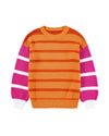 Orange Stripe Colorblock Crew Neck Drop Shoulder Loose Sweater - M