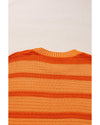 Orange Stripe Colorblock Crew Neck Drop Shoulder Loose Sweater - M